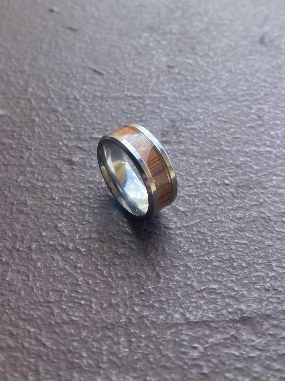 Tungsten Carbide Wood Grain Texture Inlay Ring Size 6.5